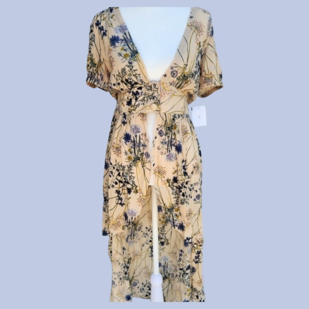 NWOT Indigo Thread Co. Beige And Blue Duster/Kimona Size:‎ S Boho Festival